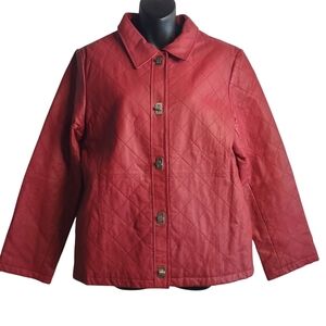 Dialogue Jacket Red Leather Diamond Stitch Design Toggle Turn Hardware Size M